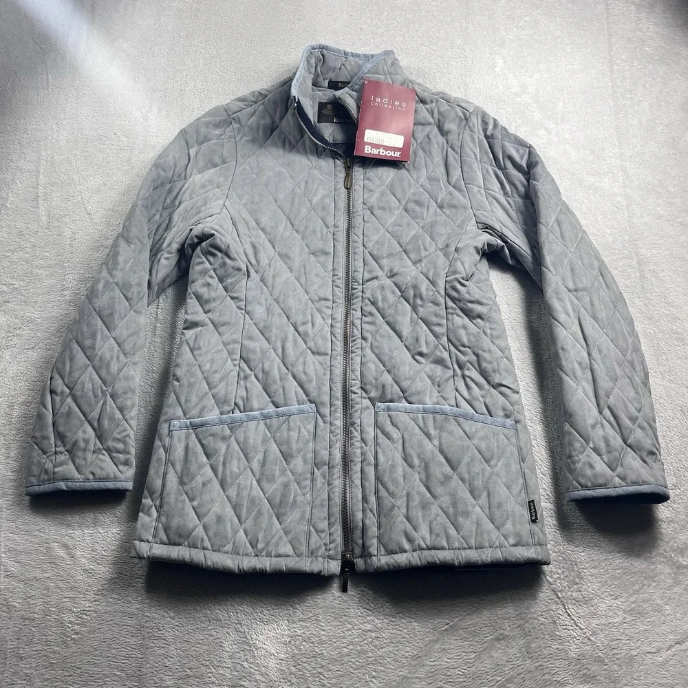 Barbour Malvern Saddlery LTD Quilted Jacket Womens Size 6 Light Blue NWT - Picture 5 of 9